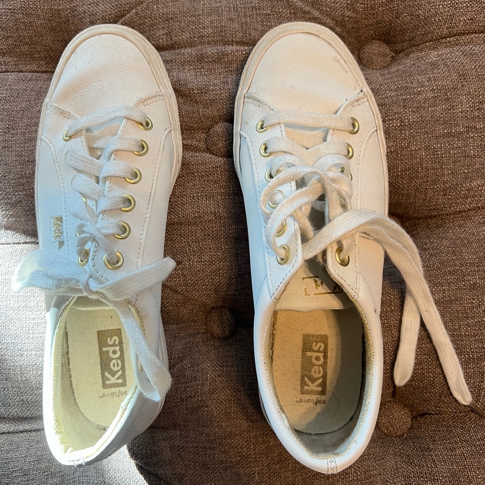 Keds Classic White Sneakers with Gold Accents